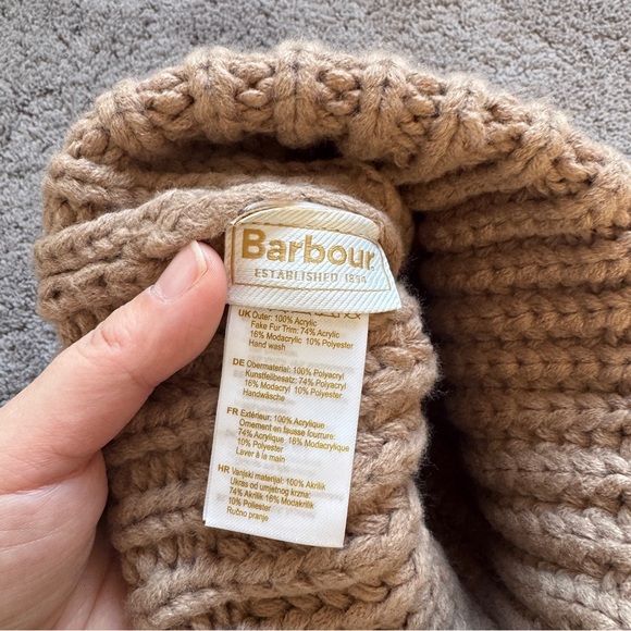 NWOT Barbour Tan Knit Pom-Pom Beanie - Picture 3 of 4